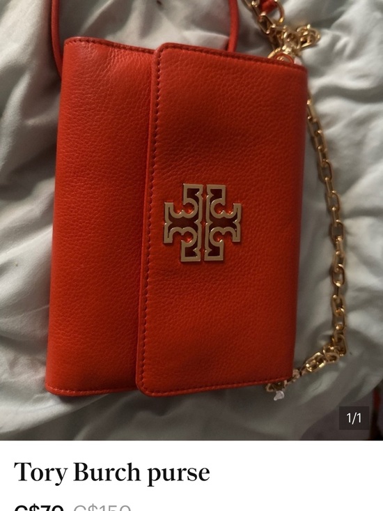 Tory Burch Handbags - Tory Burch Orange Leather Crossbody with Gold Logo Chain